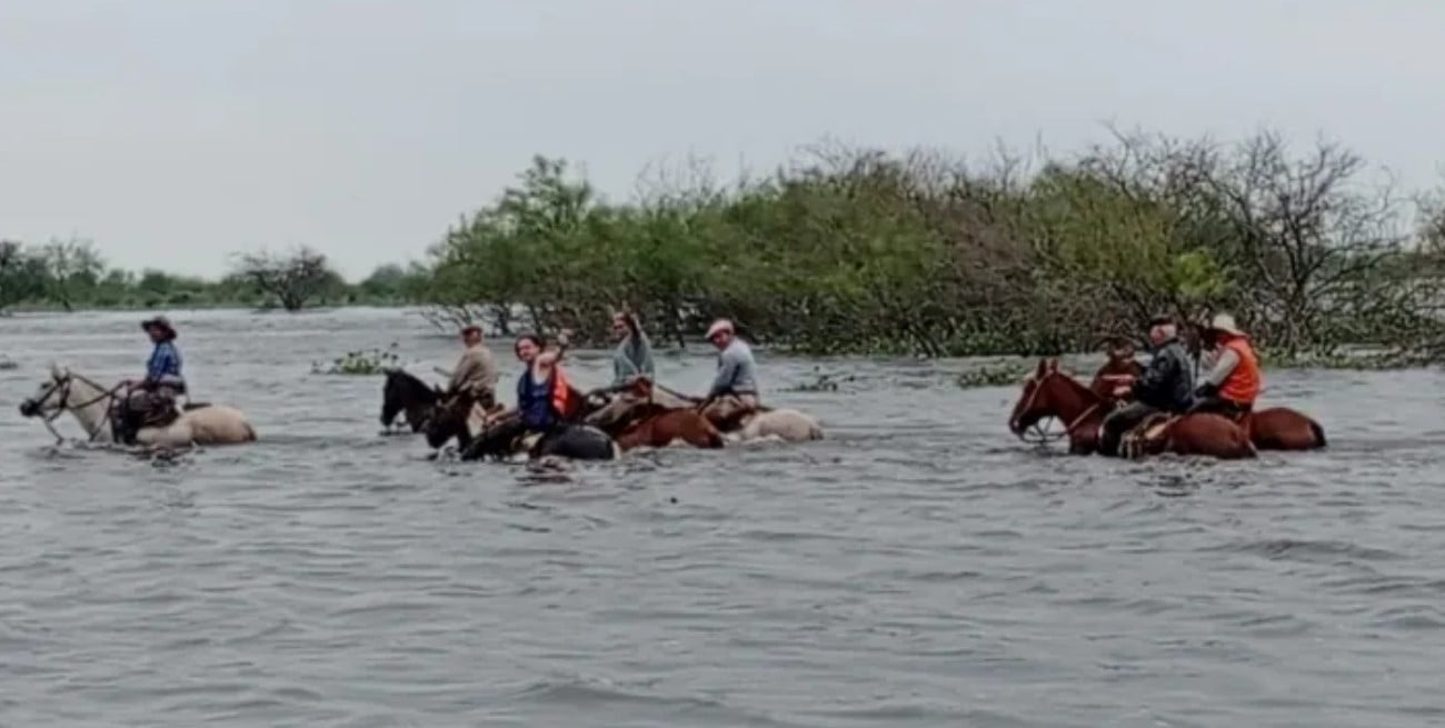 Fortín Olmos: gauchos rescatan hacienda a caballo mientras la inundación golpea al norte