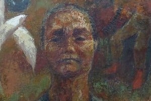 Un rostro pintado por Pasquini en "Homenaje a las madres de Vietnam".
Foto: Archivo