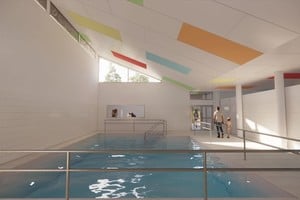 Diseño proyectado del centro acuático del Hospital Alassia, destinado a terapias en el agua.