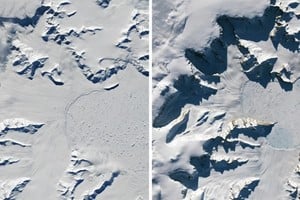 Antes y después. El glaciar Hektoria pierde su hielo. Foto: NASA