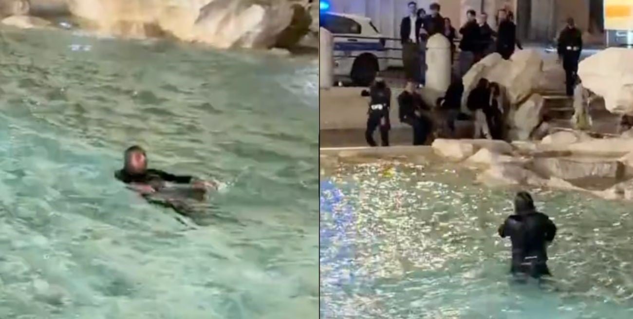Viral en Roma: un turista nadó en la Fontana di Trevi y terminó multado