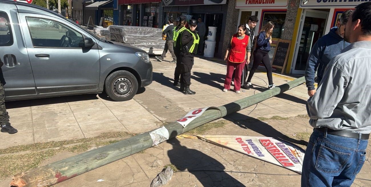 Un camión enganchó cables, derribó un poste en Aristóbulo del Valle y se dio a la fuga