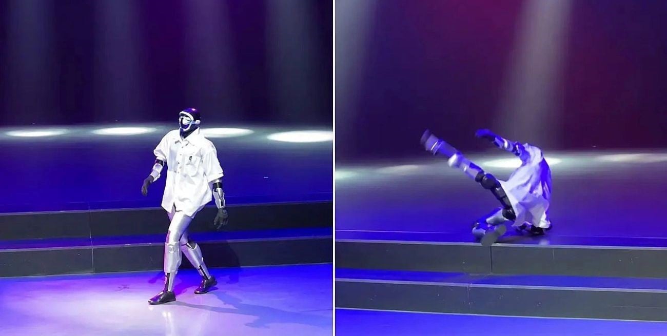 Quiso bailar como Michael Jackson, perdió el equilibrio y terminó en el piso: el video del robot viral