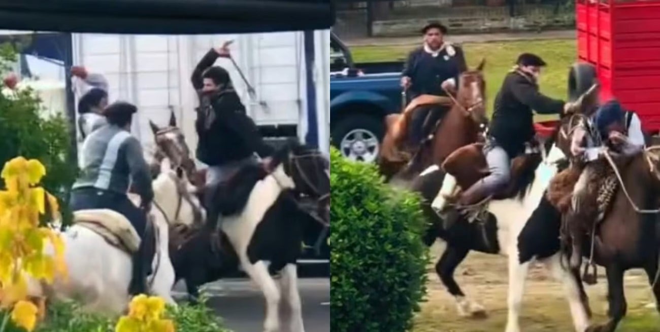 Video: dos jinetes se pelearon a rebencazos en plena celebración del 25 de Mayo