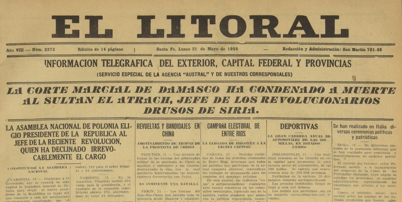 31 de mayo de 1926: así era el mundo hace cien años, visto a través de El Litoral