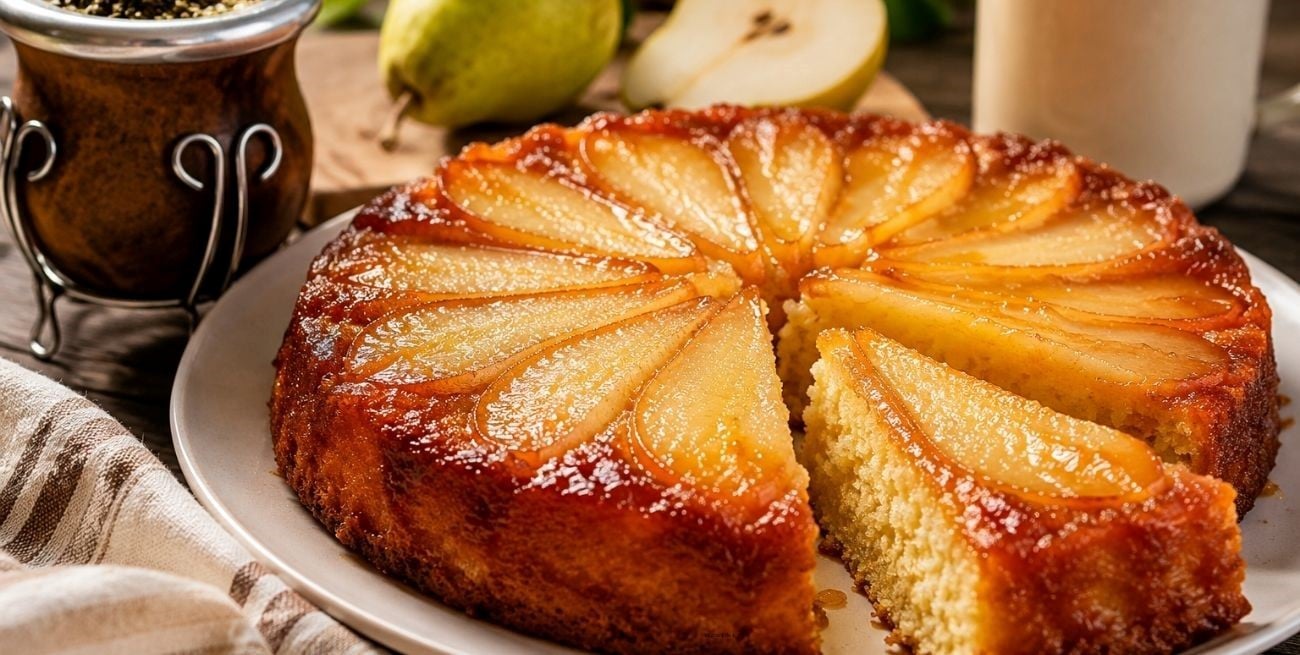 Receta de torta invertida de peras para una merienda especial