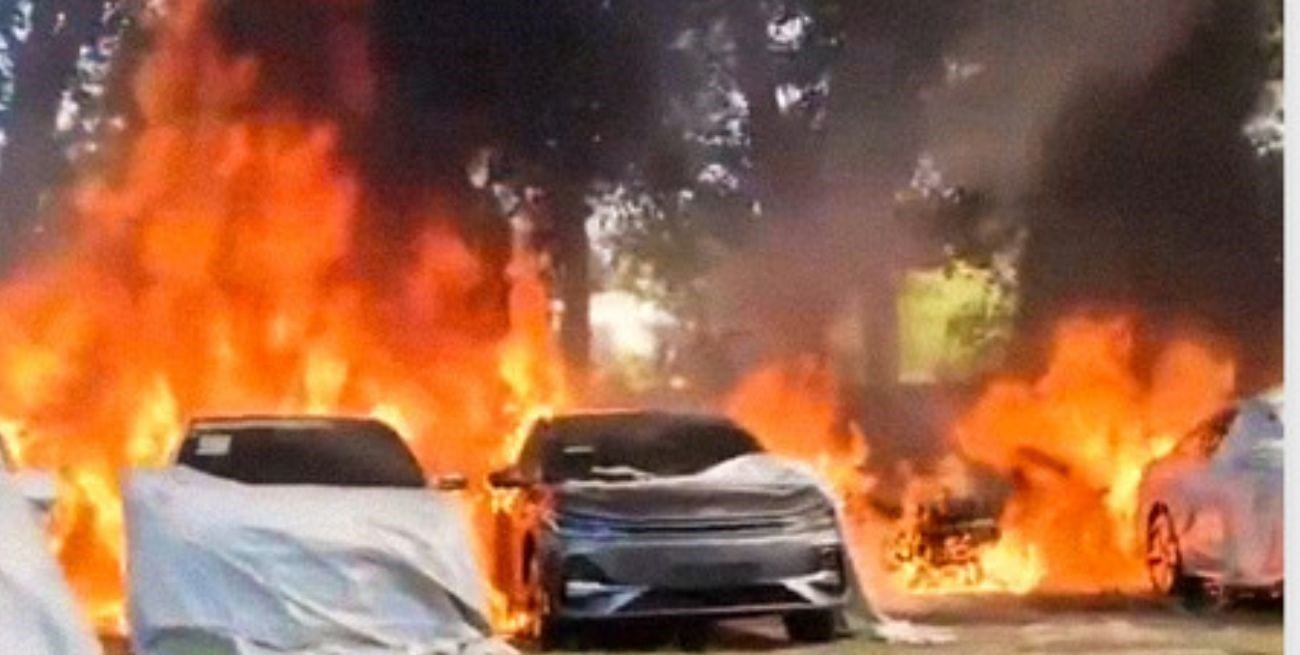 Video: quiso quemar basura y terminó causando un voraz incendio que arrasó con 20 autos eléctricos