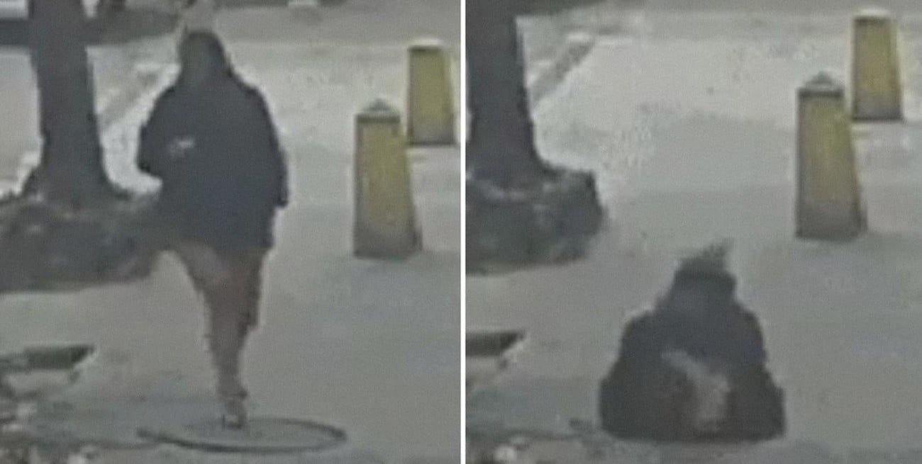 Impactante video: caminaba por la calle, cayó en una alcantarilla y un motociclista le salvó la vida