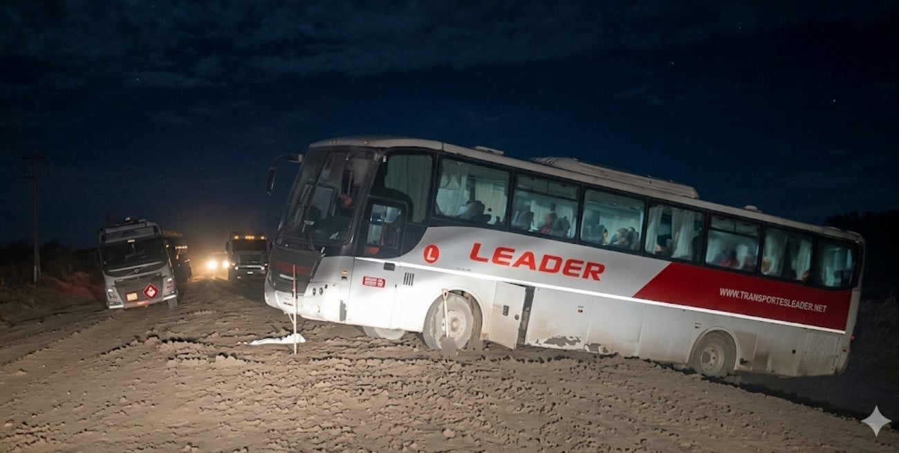 Un micro con 41 pasajeros quedó colgado al borde de un barranco en la Ruta 6 