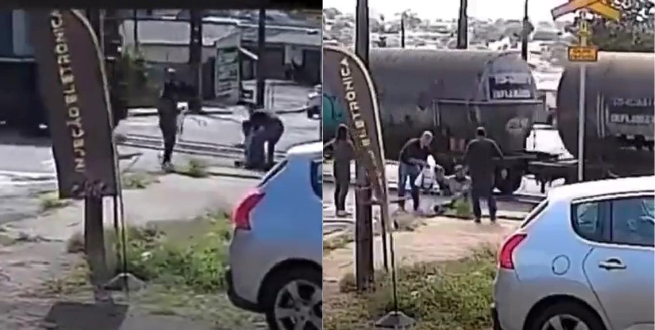 Video: salvó a un jubilado segundos antes de ser atropellado por un tren en Brasil
