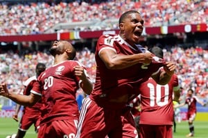 El festejo de los qataríes tras el empate.