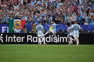 El grito de gol de Lionel Messi, que se repitió por tres en una tardecita de Kansas inolvidable para el "10". Foto: Fernando Nicola