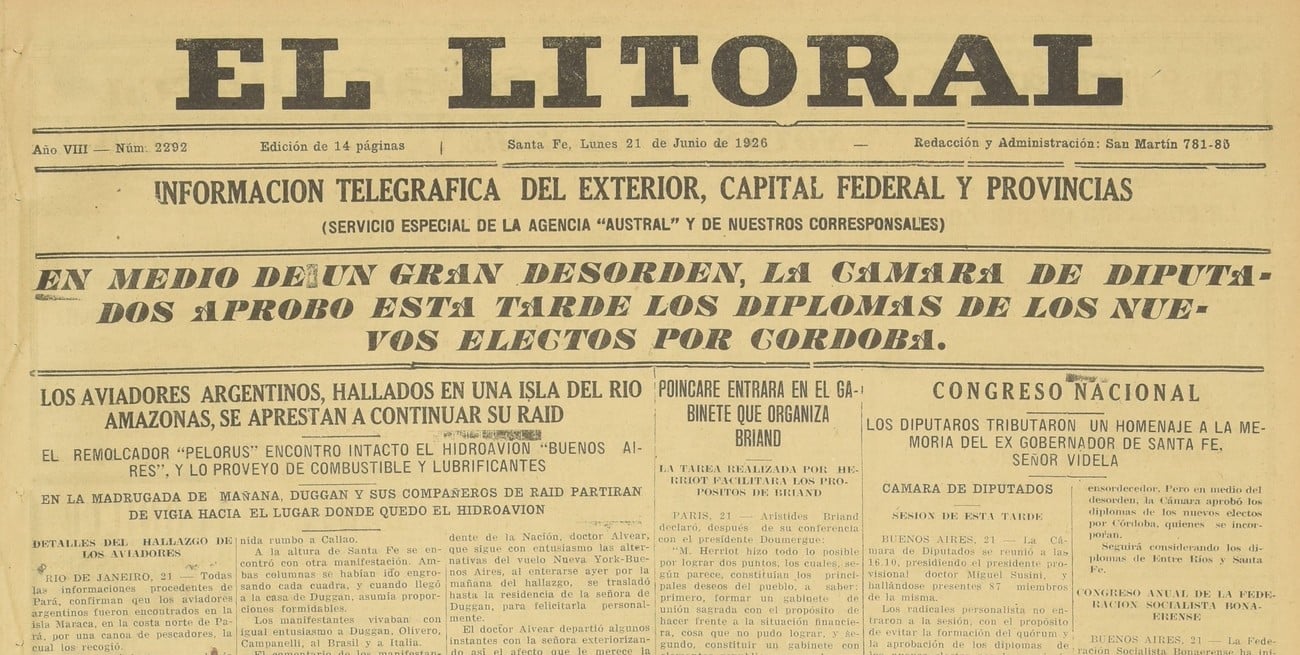 21 de junio de 1926: así era el mundo hace cien años, visto a través de El Litoral