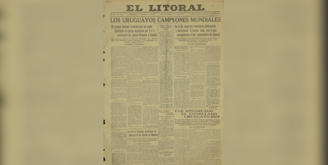 El Litoral y la histórica final entre Uruguay y Argentina durante el primer mundial de fútbol de 1930
