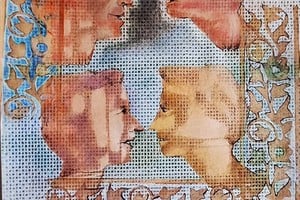 "Encuentros", obra de Silvia Gallo. Técnica: lápiz color y bolígrafo sobre papel.