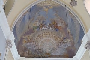 Vista general de la pintura, incluidos sus deterioros por humedad en la parte izquierda.