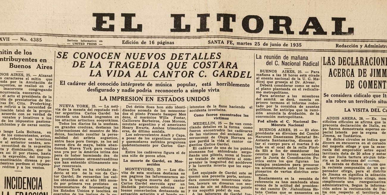 El día que el mundo se quedó sin voz: así contó El Litoral la muerte de Carlos Gardel en 1935