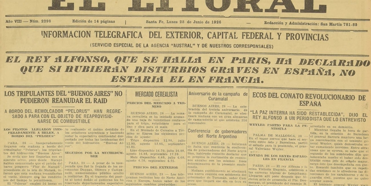 28 de junio de 1926: así era el mundo hace cien años, visto a través de El Litoral