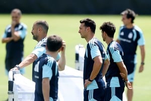 Scaloni, en el último ensayo antes de viajar a Miami.