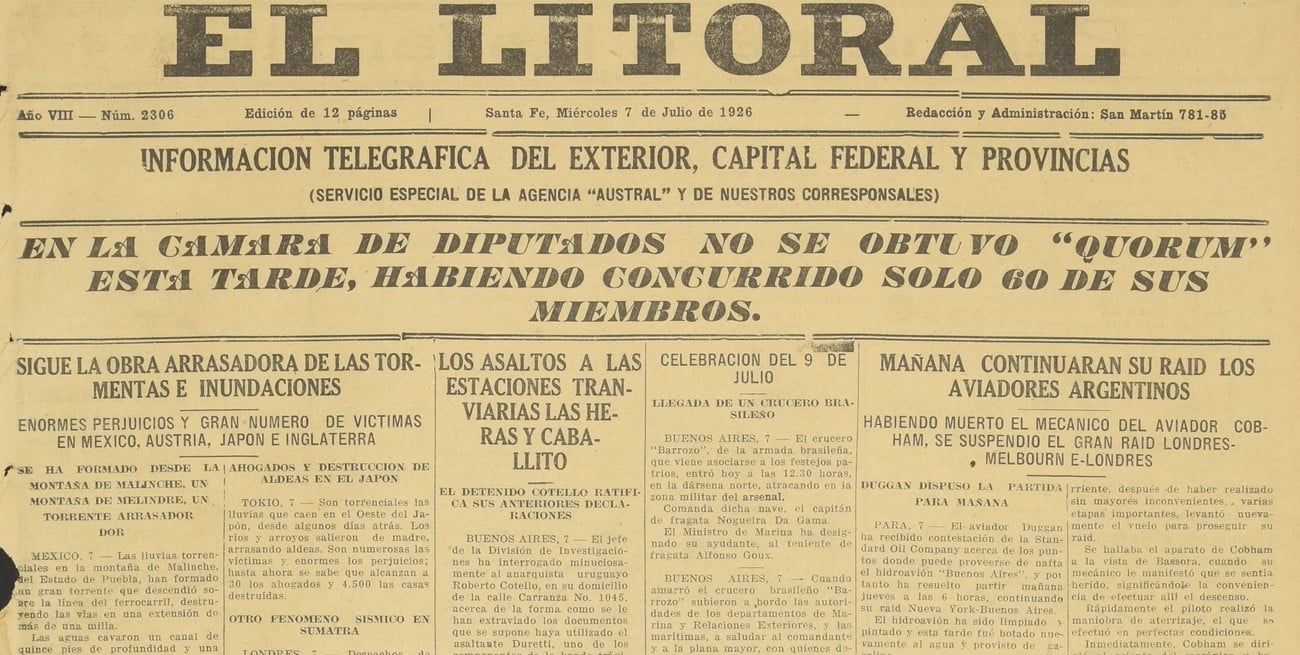 5 de julio de 1926: así era el mundo hace cien años, visto a través de El Litoral