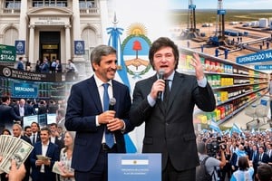 Caputo despeja el horizonte financiero, Milei recupera imagen pero los "changuitos" siguen esperando. Imagen generada con Inteligencia Artificial.