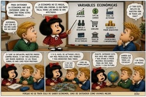 De la creatividad inmortal de Quino, para todos. Mafalda explica a sus amigos cómo funcionan las variables económicas. La economía no debería ser un fin en sí misma, sino el instrumento mediante el cual una sociedad puede ampliar sus oportunidades, fortalecer su cohesión y ofrecer un horizonte de progreso para las generaciones futuras.