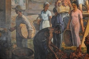 Fragmento de “Vendimia”, óleo sobre tela de Pibernat. Foto: Gentileza Ministerio de Hacienda