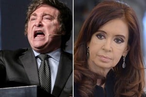 Javier Milei en medio de uno de sus arrebatos. Cristina Fernández de Kirchner pensativa, cada vez con menos "amigos".