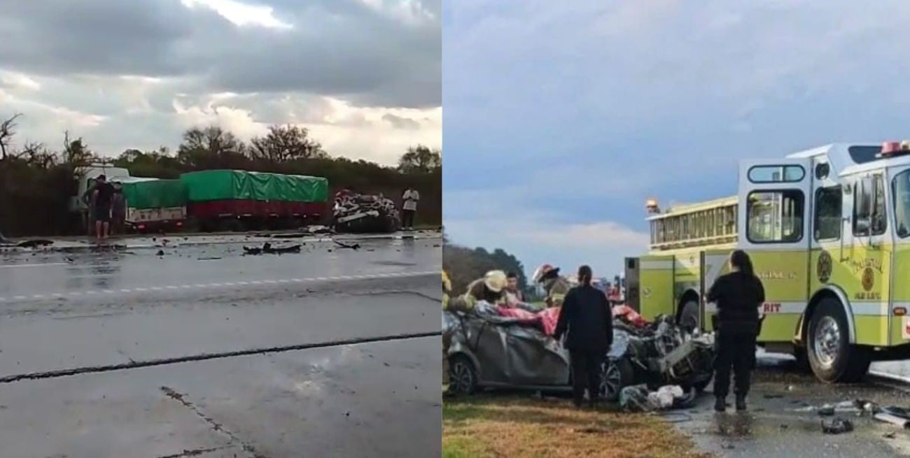 Un camión cruzó de carril bajo la lluvia, impactó de frente contra un auto y hay dos muertos