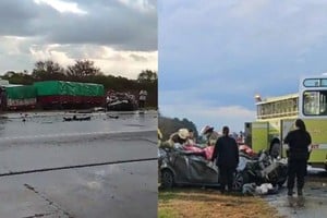 Un camión cruzó de carril bajo la lluvia, impactó de frente contra un auto y hay dos muertos