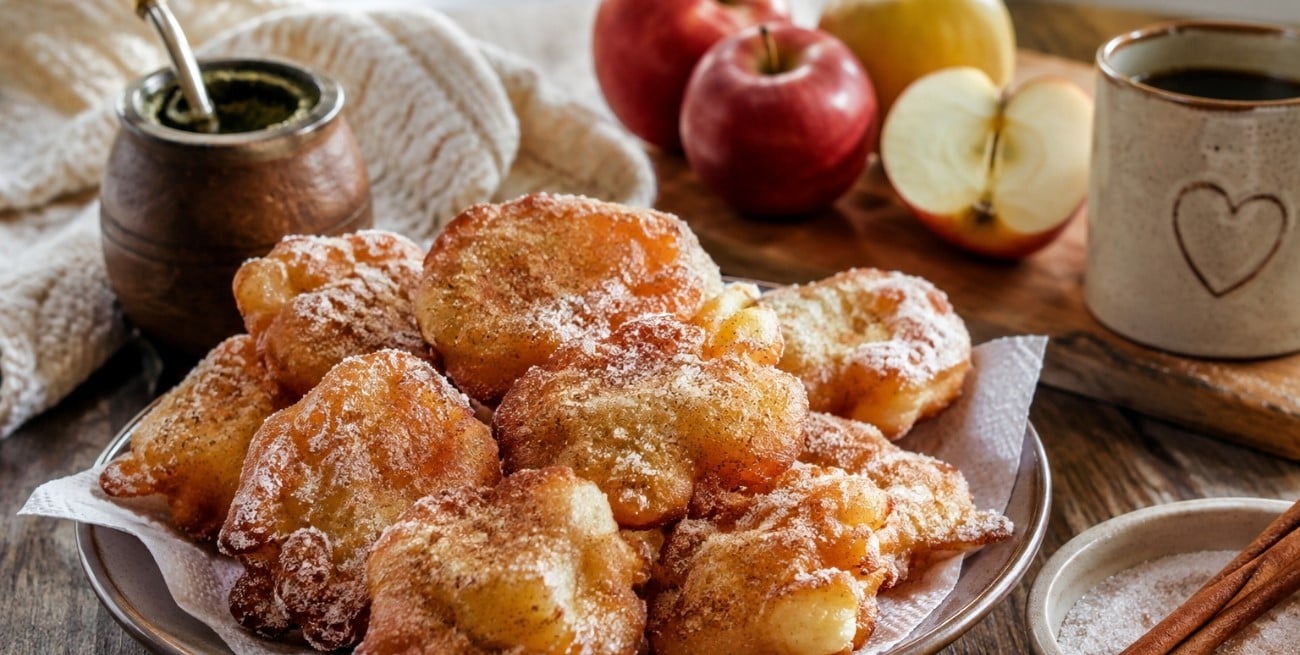 El clima acompaña y esta receta de buñuelos de manzana es ideal para una tarde de mate