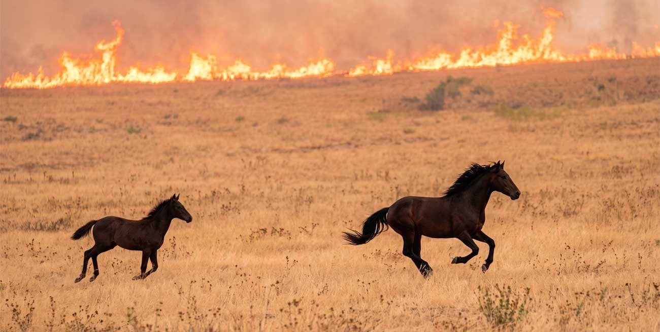 Imágenes impactantes: caballos escapan del incendio forestal en Grecia