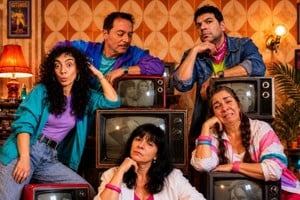 Juan Candioti, Diego Núñez, Jennifer Vallejos, Andrea Eletti y Mónica Marraffa, entre telenovelas de ayer. Foto: Gentileza producción