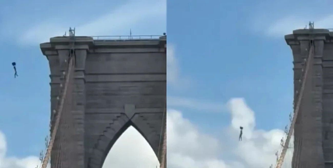 Video: escaló una torre del puente de Brooklyn, se desnudó y se lanzó al East River