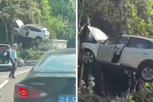 Perdió el control, salió despedido de la calle y terminó atrapado entre las ramas.