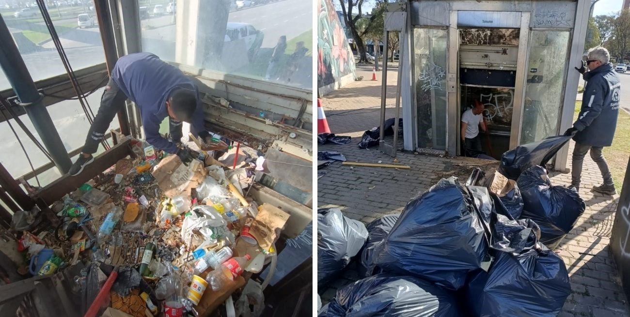 600 kilos de basura juntaron en el ascensor abandonado en la pasarela de 27 de Febrero